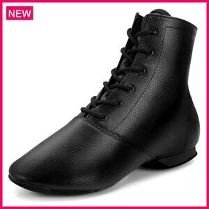 Leather Split Sole Jazz Boots Dance Shoes Lace-Up for Men Women